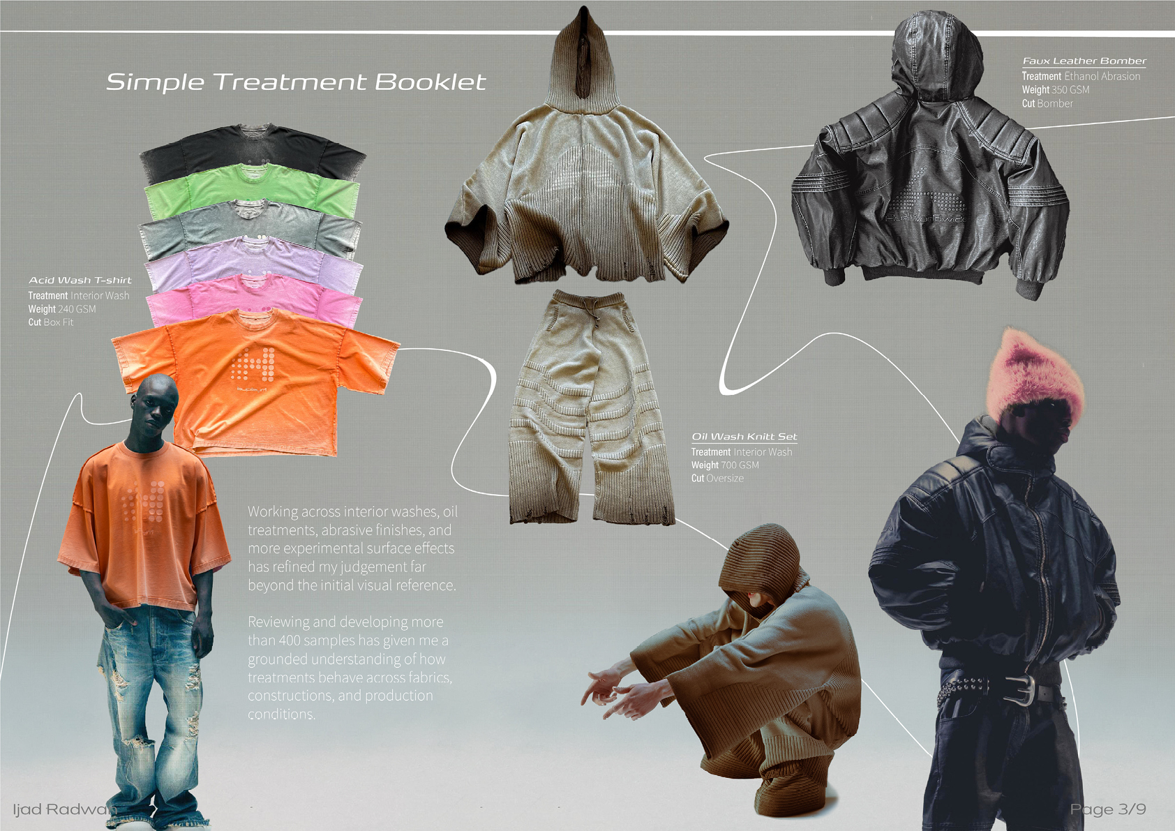 Experimental garment treatment booklet.