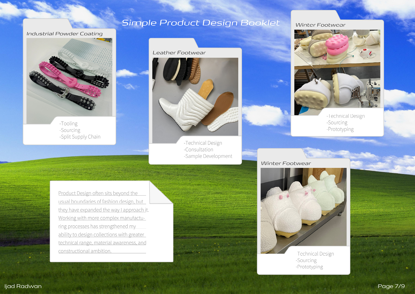 Product design booklet with footwear concepts.
